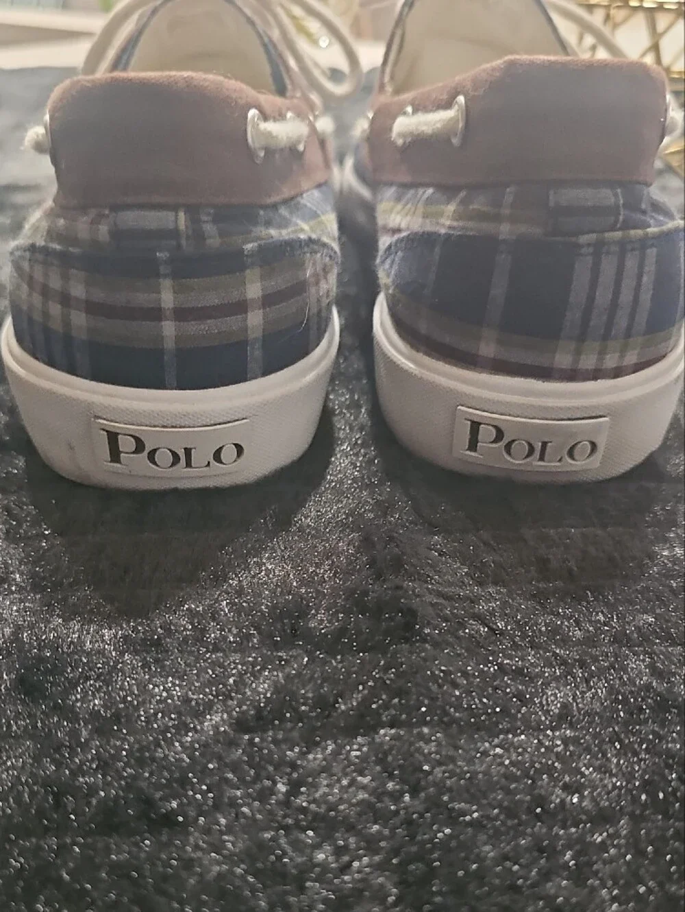 Ralph Lauren Polo Plaid Canvas Boat Shoes in Blue and Brown - Lace-Up Casual